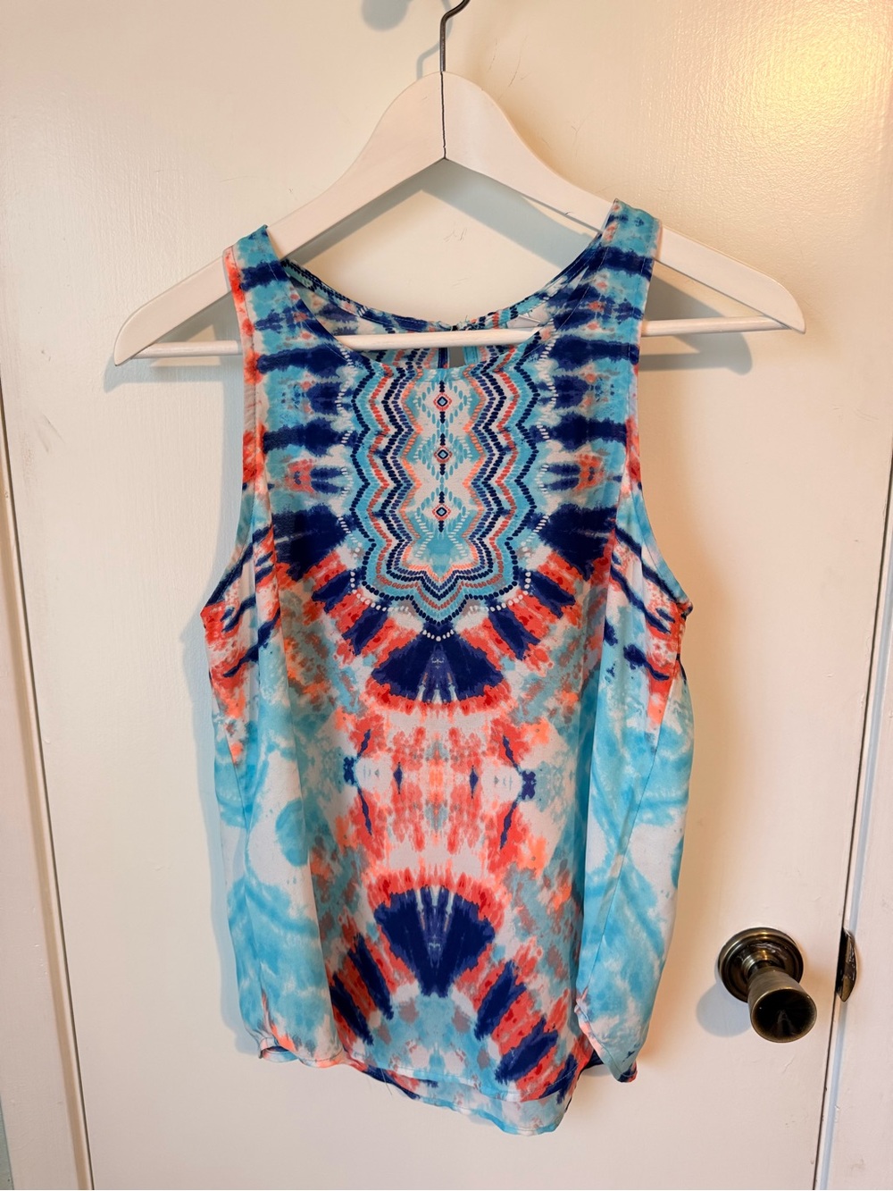 Women’s Sleeveless Tie-Dye Tank Top - Blue/Coral